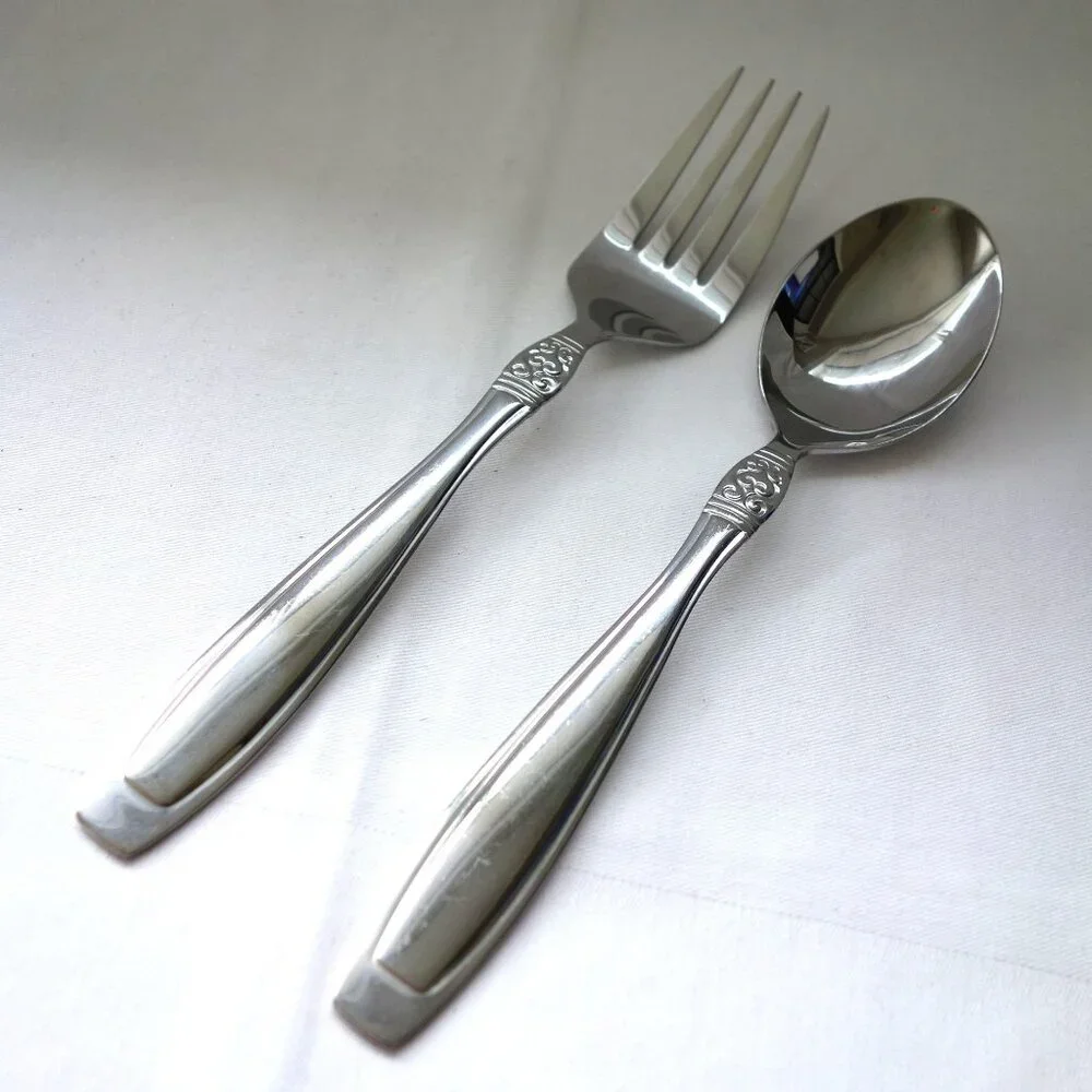 Oneida Vista Stainless‎ 18/0 Flatware Serving Fork and Spoon
